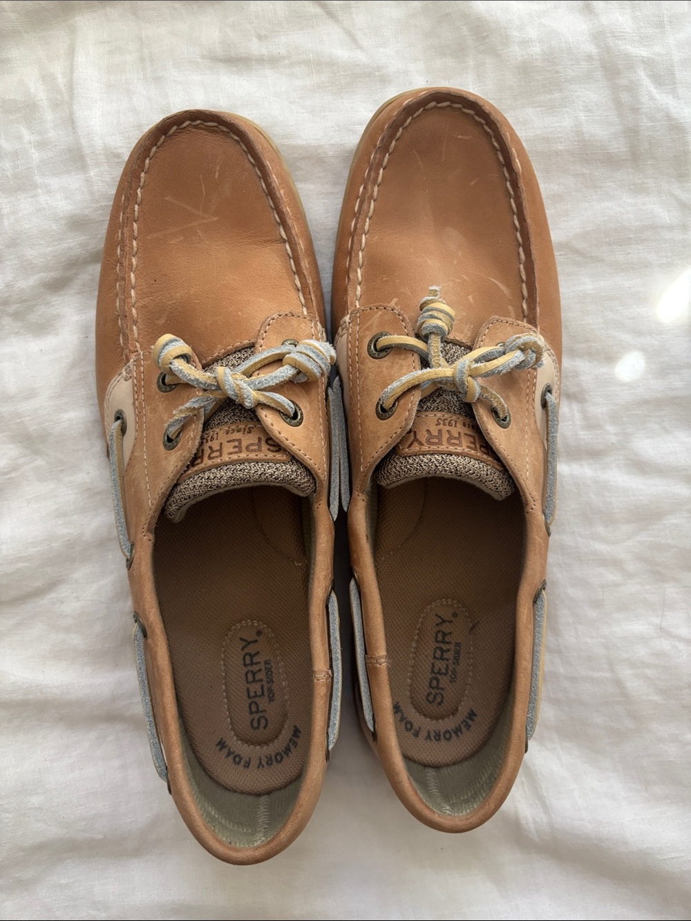 Sperry Women’s Bluefish 2-Eye Boat Shoes Tan Leather Two-Tone size 10